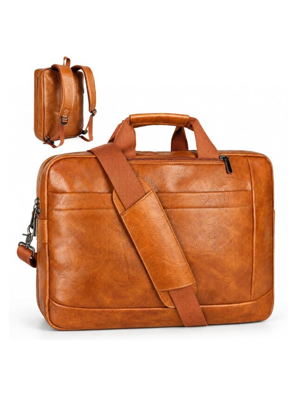Faux Leather Messenger Bag 17.3 Inch Laptop Briefcase Convertible Backpack
